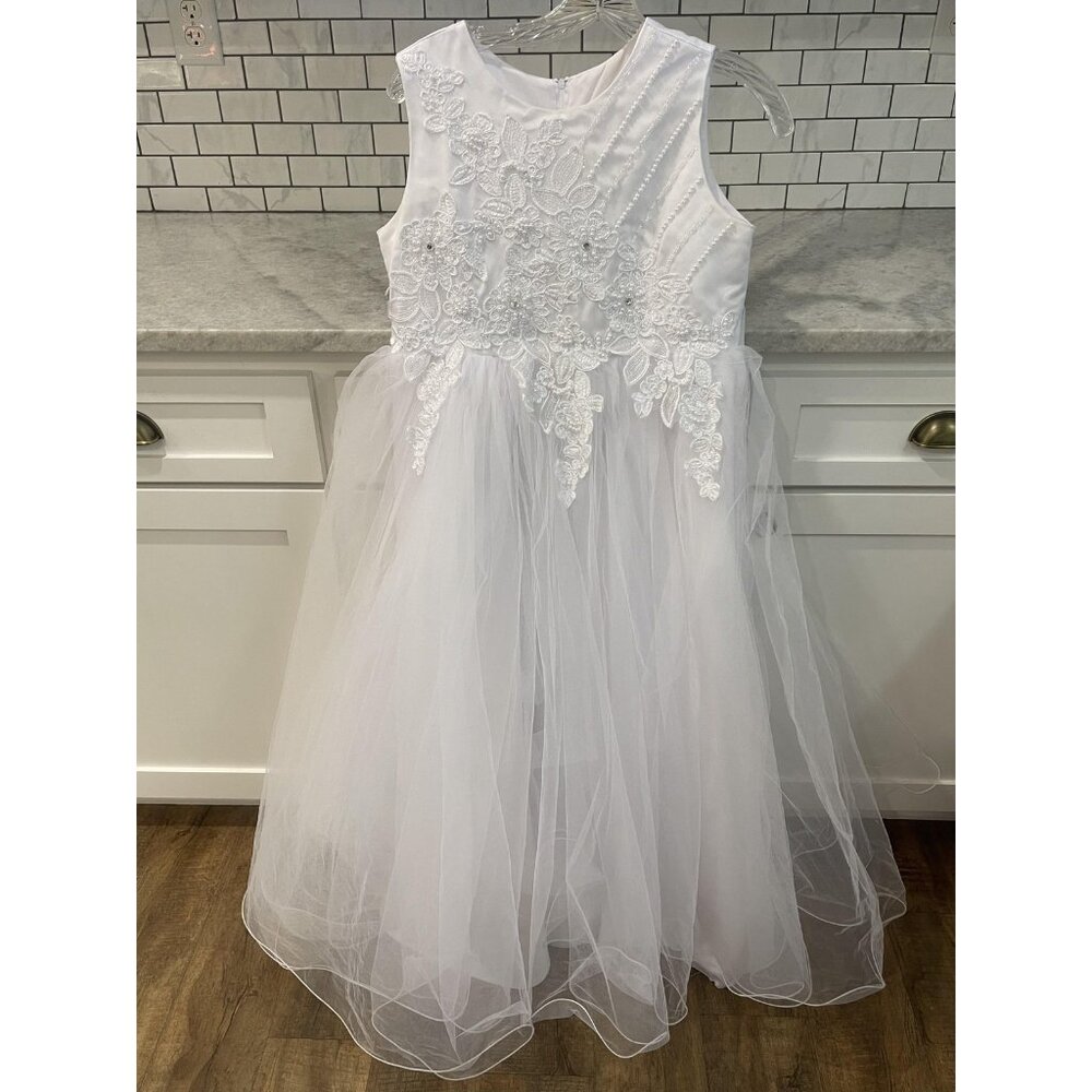 Joy Kids Dress Girls 18 White Lace Tulle Long Flower Girl Ball Gown Wedding